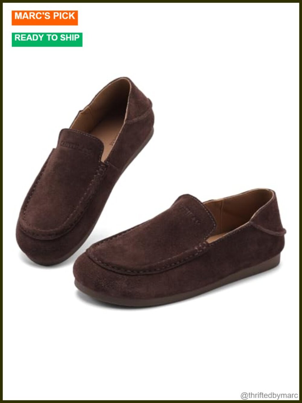 Genuine Suede Leather Mocc-On Shoes with Collapsible Heel
